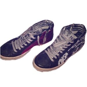 P448 Black and Silver High-Top Sneakers Ships ASAP Gorgeous Size 36